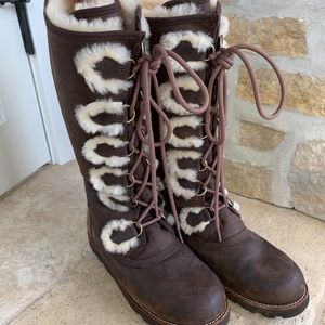 UGG Rommy Brown Sheepskin Lace-Up Tall Boots